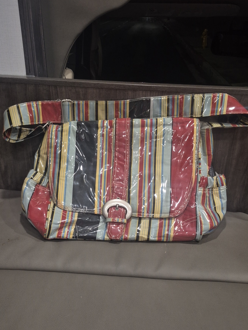 Striped Laptop Messenger Vinyl Crossbody Shoulder Bag